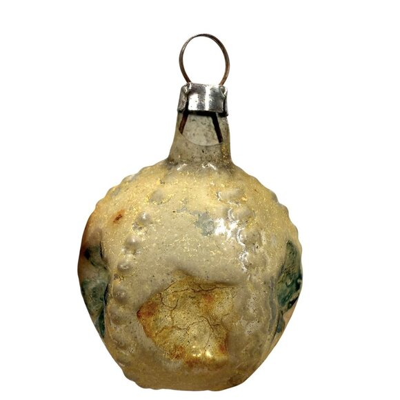 2 Vintage Miniature Feather Tree Star-Shaped Indent Glass Christmas Ornaments - Picture 5 of 7